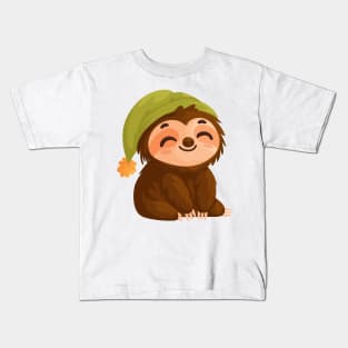 Cute sloth wearing a sleeping cap Kids T-Shirt